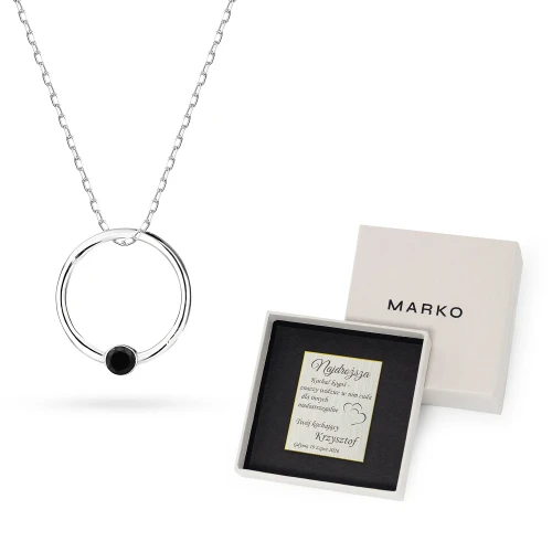 Srebrny komplet zawieszka wisiorek ring kółko czarna cyrkonia Z091-925-CZS-L028 marko