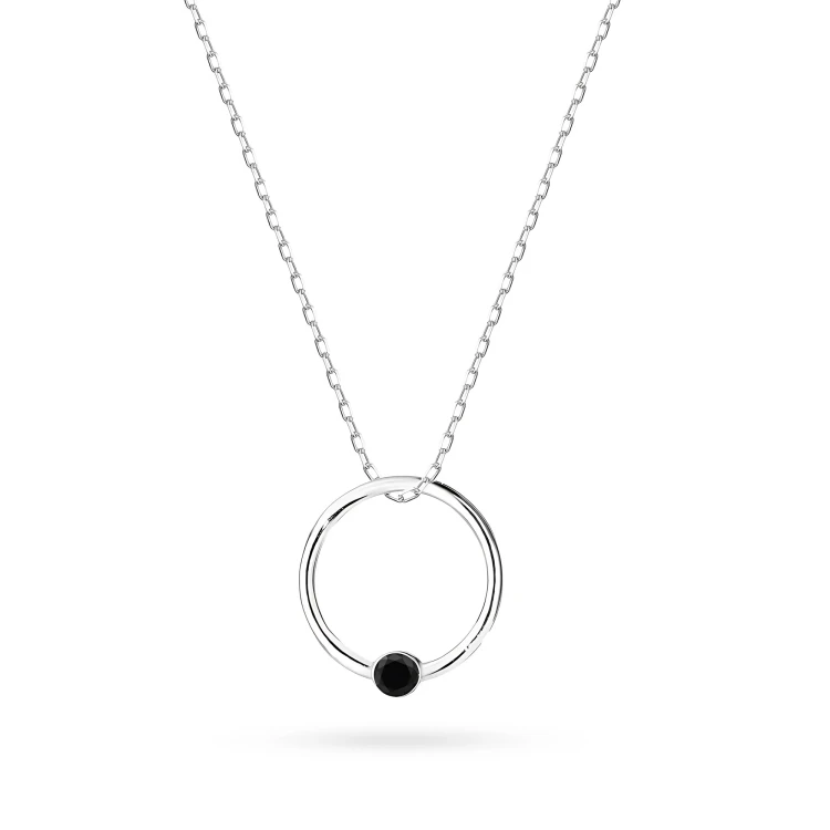 Srebrny komplet zawieszka wisiorek ring kółko czarna cyrkonia Z091-925-CZS-L028 marko