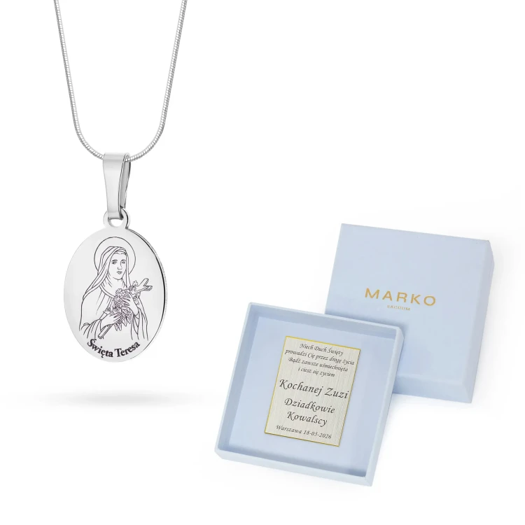 Srebrny komplet medalik Święta Teresa na łańcuszku D008-925-S-L228 marko