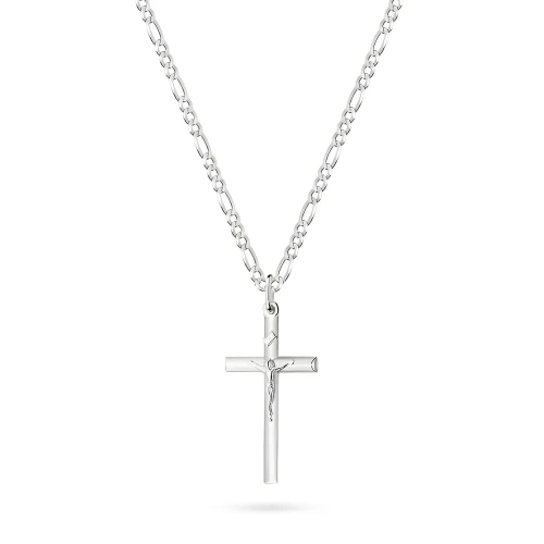 Srebrny duży krzyżyk z Jezusem łańcuszek figaro D400-925-S-L099 marko