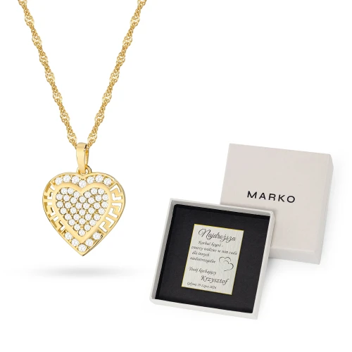 Złoty komplet łańcuszek zawieszka serce z cyrkoniami grecki wzór Z185-585-B-L032 marko