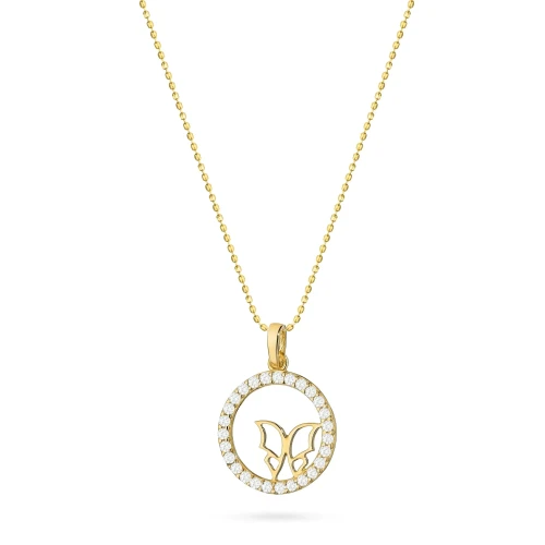 Złoty komplet wisiorek motyl w kole z cyrkoniami Z239-585-B-L046 marko