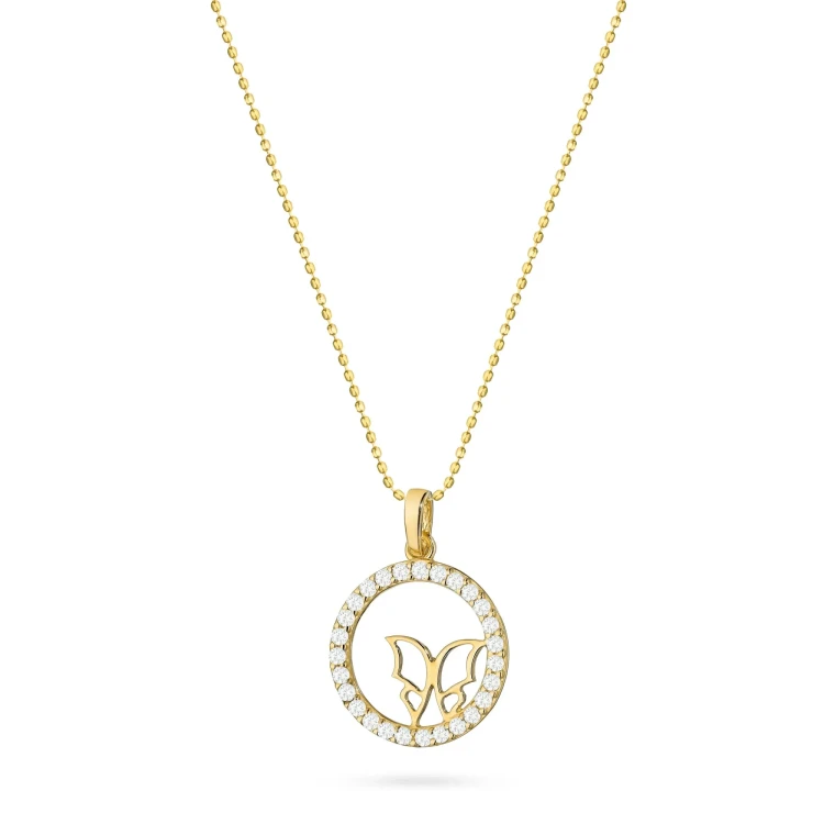 Złoty komplet wisiorek motyl w kole z cyrkoniami Z239-585-B-L046 marko