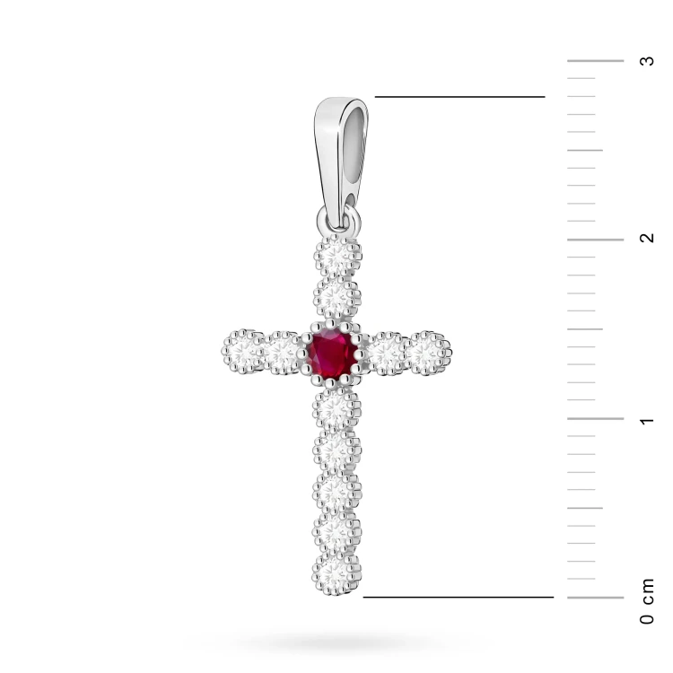 Krzyżyk z białego złota z brylantami i rubinem D438-B585-R0.15 marko
