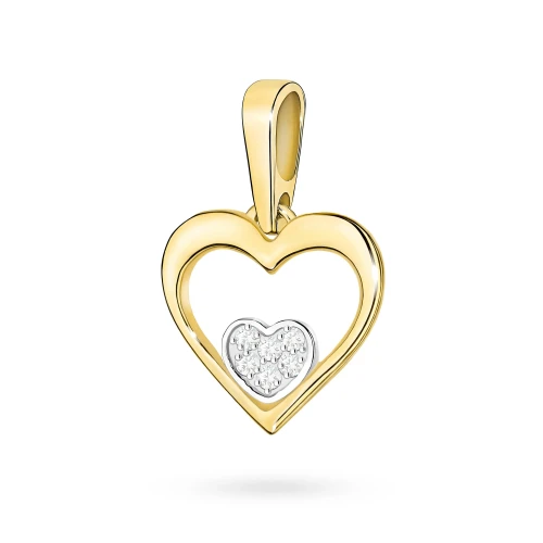 Złota zawieszka serce w sercu z brylantami 0,05ct marko