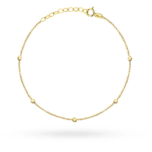 Złota bransoletka kulkowa na nogę z diamentowanymi kuleczkami BN-GW-029-585 marko