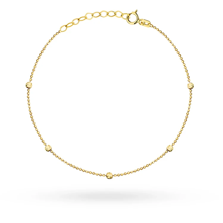 Złota bransoletka kulkowa na nogę z diamentowanymi kuleczkami BN-GW-029-585 marko
