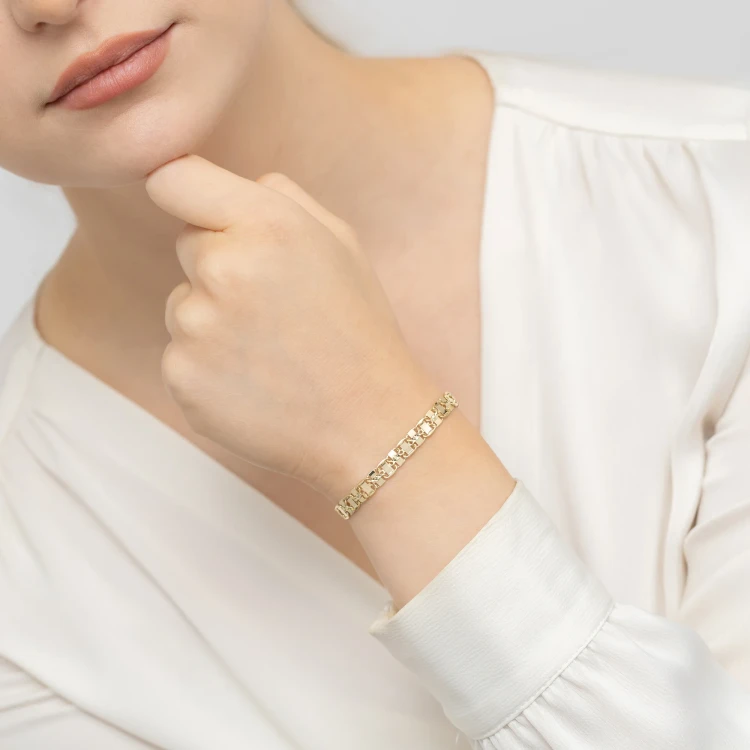 Złota bransoletka blaszki zdobione diamentowaniem B-GW-695-585 marko