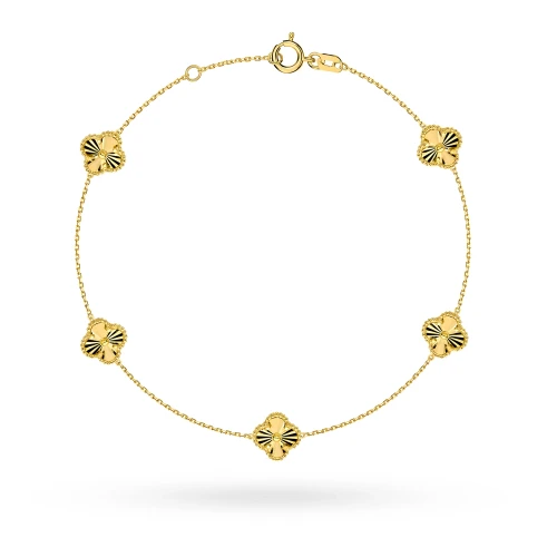 Złota bransoletka z diamentowanymi koniczynkami B-GW-667-585 marko
