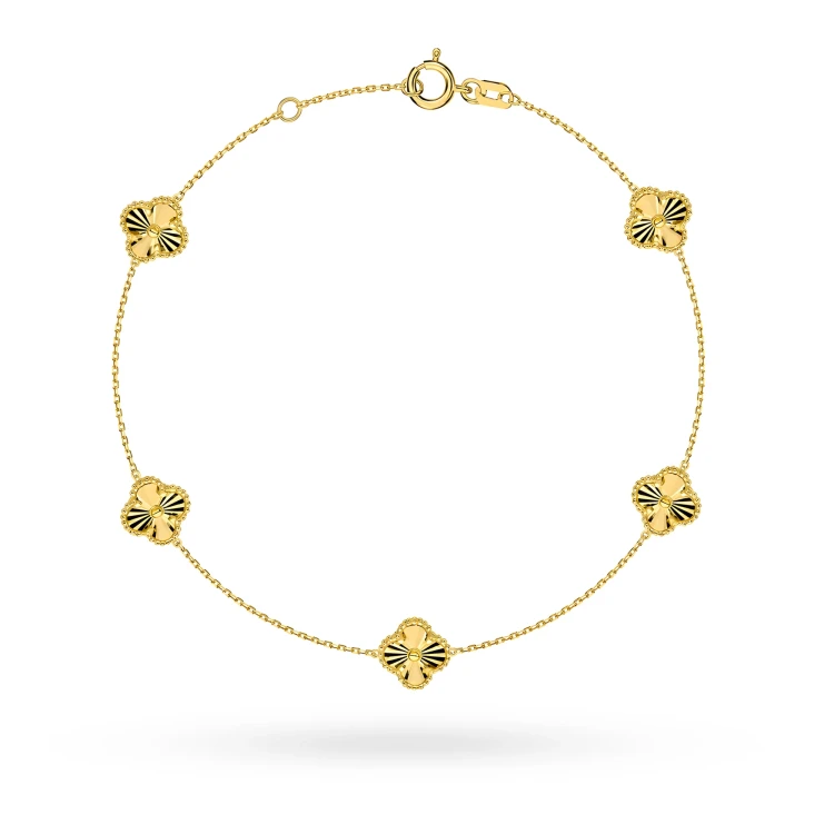 Złota bransoletka z diamentowanymi koniczynkami B-GW-667-585 marko