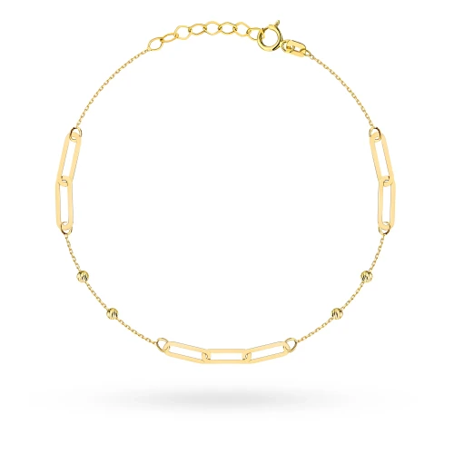 Złota bransoletka z podłużnymi ogniwami i diamentowanymi kulkami B-GW-662-585 marko