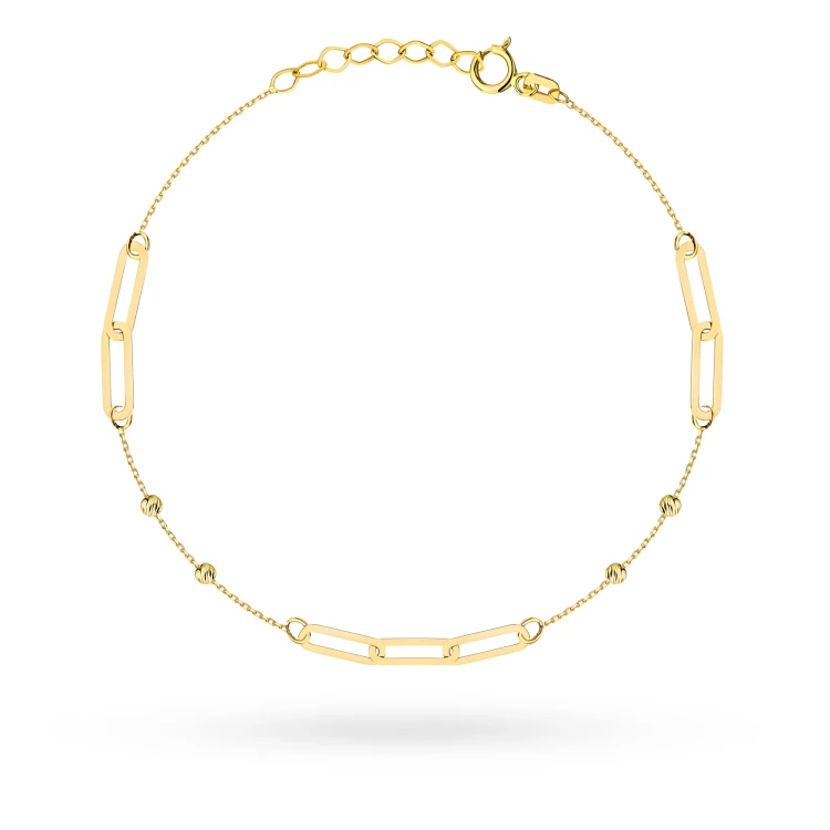 Złota bransoletka z podłużnymi ogniwami i diamentowanymi kulkami B-GW-662-585 marko