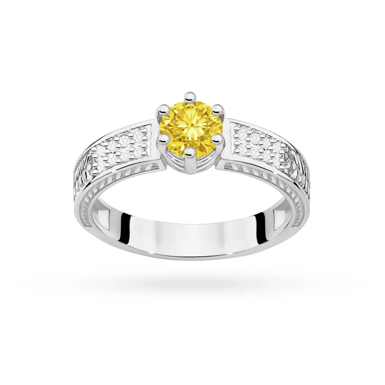 Pierścionek zaręczynowy z białego złota z okrągłym żółtym diamentem laboratoryjnym Lab Diamonds W0075.B3.LDY.01 marko