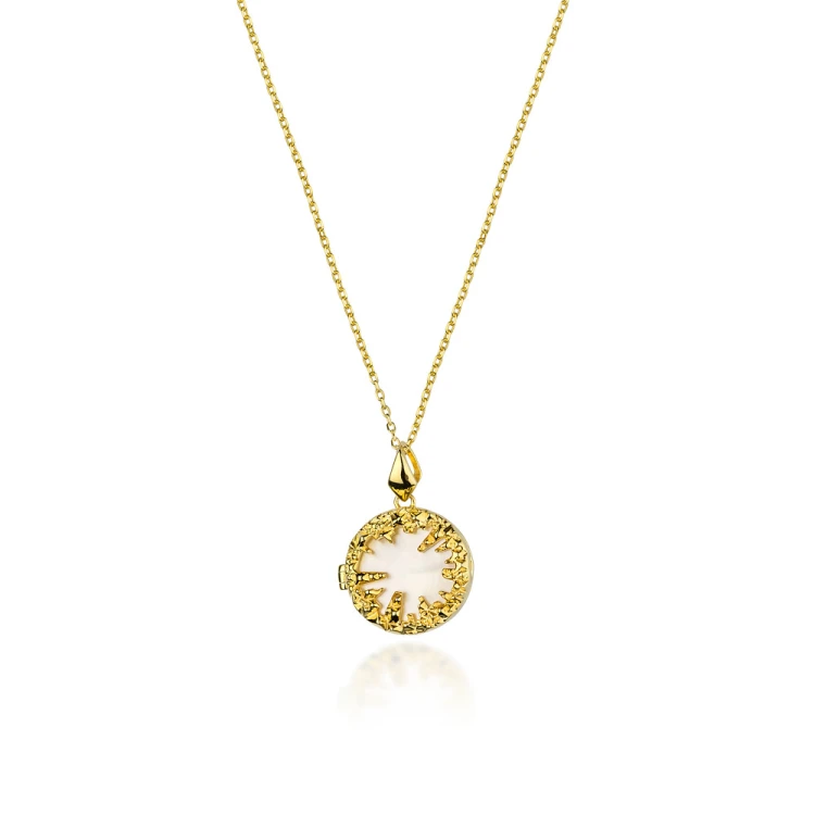 Pozłacany naszyjnik sekretnik medalion perłowy otwierany Sego grawer N487-925-Z marko