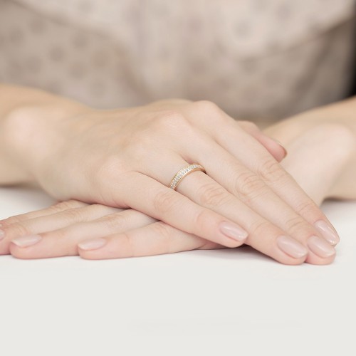 Złoty pierścionek obrączka z brylantami 0,18ct Galaktyki