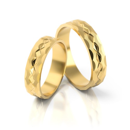 Płaskie złote obrączki ślubne Stelmach Klasyczna grawer