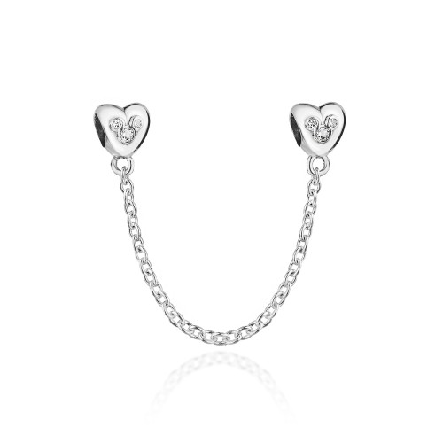 Srebrny łańcuszek zabezpieczający Charms cyrkonie serce L175-925 MARKO