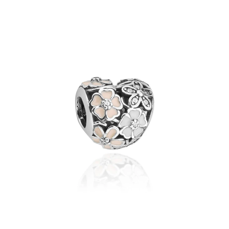 Srebrna zawieszka wisiorek Charms serce kwiatki Z111-925 marko