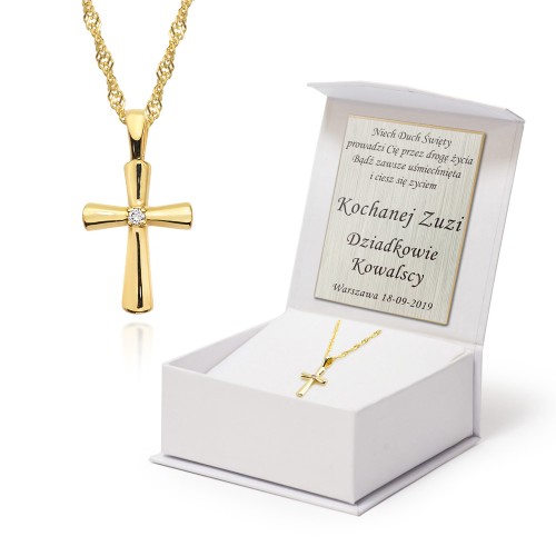 Złoty łańcuszek z krzyżykiem brylant pamiątka prezent Chrzest Komunia DK264-585-B-L032-45 marko