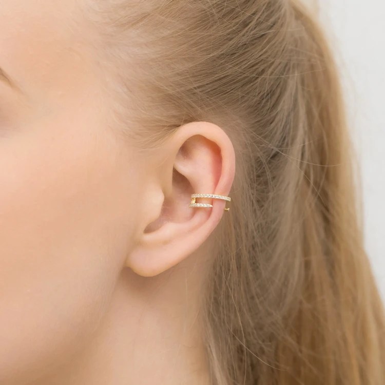 Pozłacany kolczyk fake piercing podwójny nakładka nausznica na chrząstkę K241-925-Z MARKO