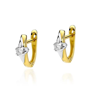 Złote kolczyki z brylantami 0,16ct klasyczne dwukolorowe
