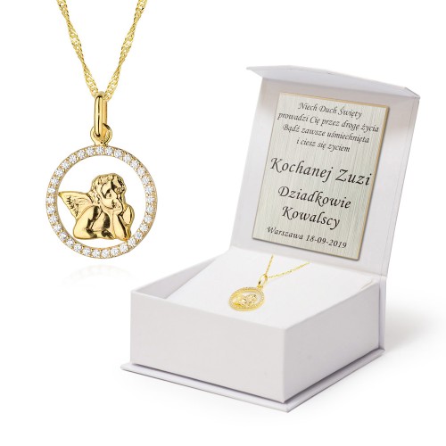 Złoty łańcuszek z medalikiem Aniołek cyrkonie DK077-333-L001-45 marko