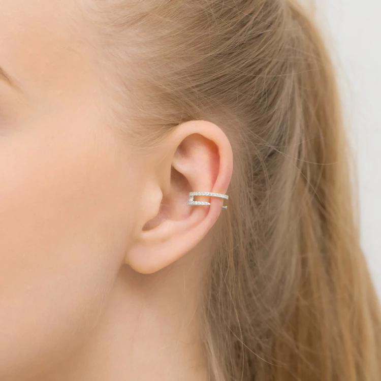 Srebrny kolczyk fake piercing podwójny nakładka nausznica na chrząstkę K241-925-S MARKO