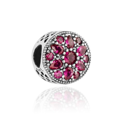 Srebrna zawieszka koralik kwiat Charms czerwone cyrkonie Z445-925-C MARKO