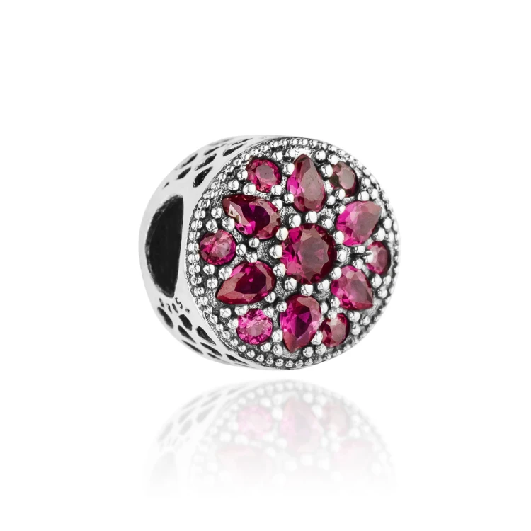 Srebrna zawieszka koralik kwiat Charms czerwone cyrkonie Z445-925-C MARKO