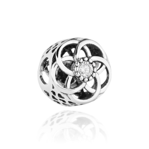 Srebrna zawieszka koralik kwiatek Charms z cyrkoniami serca Z440-925 MARKO