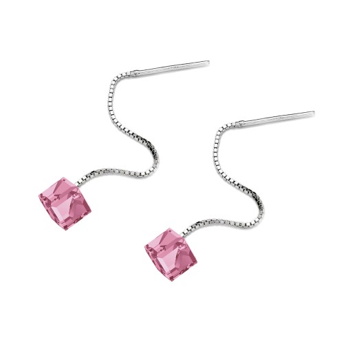 Srebrne przewlekane kolczyki z różowymi kryształkami Swarovski KRR104-223 MARKO