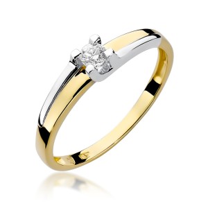 Złoty pierścionek zaręczynowy brylant 0,12ct Klasyka
