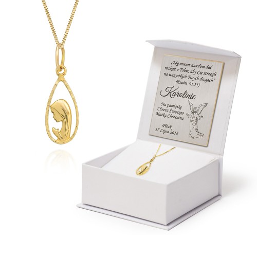 Złoty łańcuszek 375 pancerka i medalik Madonna prezent Chrzest Komunia DK056-375-L042-45 marko