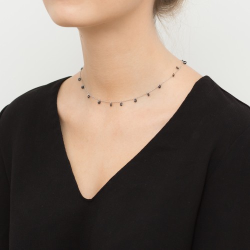 Srebrny naszyjnik choker czarne cyrkonie Kleur