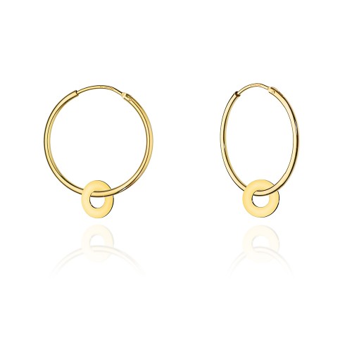 Złote kolczyki koła 2,5cm z zawieszką ring oponka Fancy KK067-333-Z192 MARKO