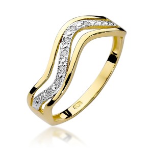 Falowany złoty pierścionek z brylantami 0,06ct Galaktyki
