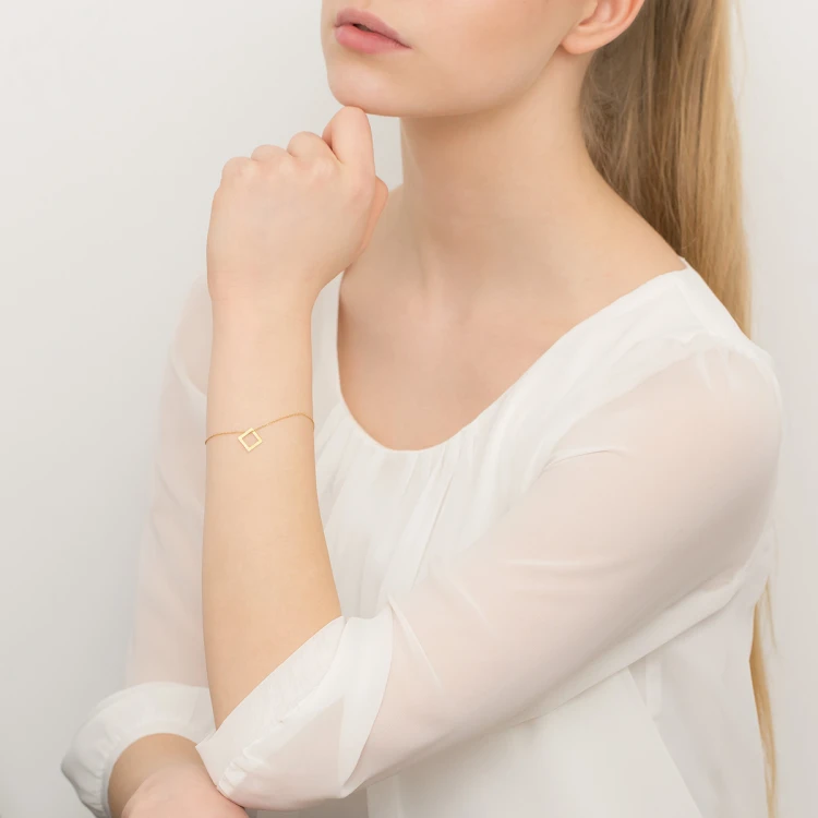 Złota bransoletka łańcuszek przywieszką kwadrat Fancy BK362-333-Z308 marko