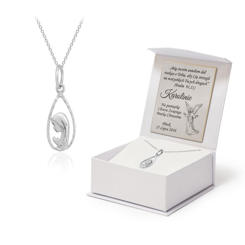Medalik Madonna z łańcuszkiem z białego złota 585 prezent na chrzest komunia DK056-B585-L006-45 MARKO
