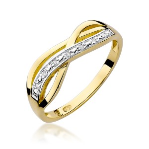 Pleciony złoty pierścionek z brylantami 0,06ct Galaktyki