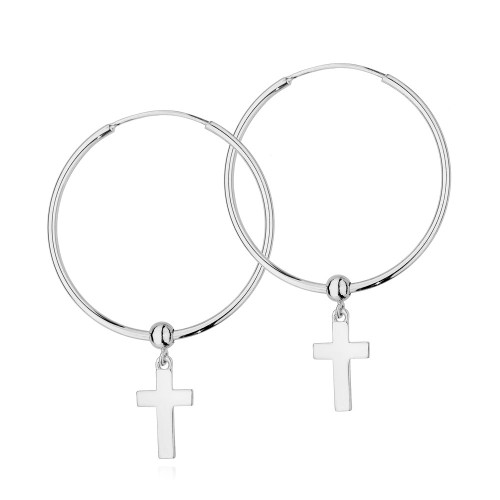 Srebrne kolczyki koła 3,5cm kreolki zawieszki krzyże Supreni K254-925-S marko