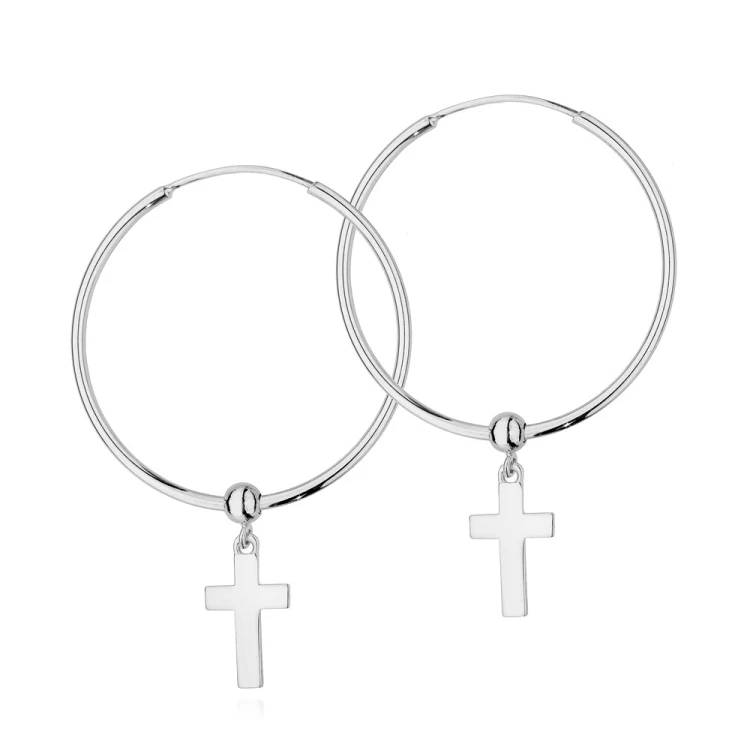 Srebrne kolczyki koła 3,5cm kreolki zawieszki krzyże Supreni K254-925-S marko