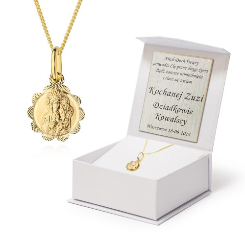 Złoty komplet medalik Matka Boska Częstochowska prezent na chrzest komunia CHSW PKSW DK088-585-L034-45 marko