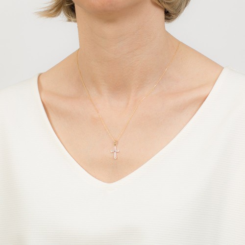 Złoty krzyżyk 585 wysadzany brylantami 0,08ct