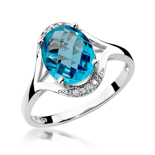 Pierścionek z białego złota topaz Swiss 3,00ct brylanty Kultowa