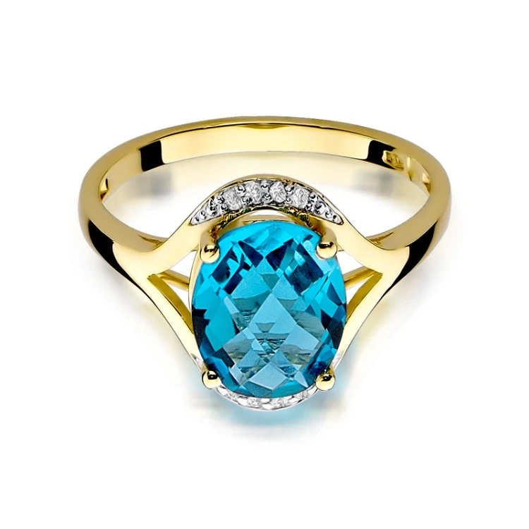 Złoty pierścionek zaręczynowy topaz Swiss 3,00ct brylanty z kolekcji Kultowa, prezentowany na białym tle produktu W0150.Z3.TOB.01
