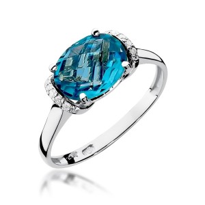 Pierścionek z białego złota topaz Swiss 1,70ct brylanty Kultowa